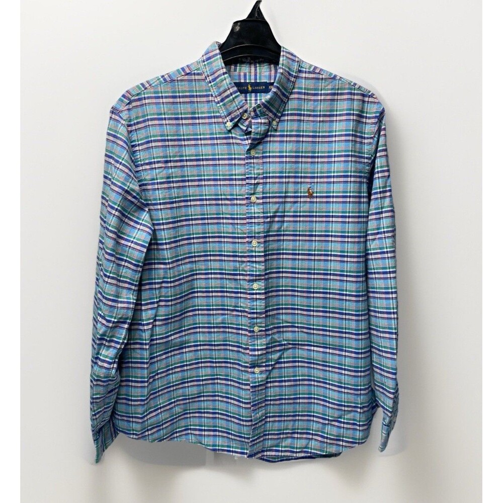 Ralph Lauren Classic Fit Long Sleeve Button Down Shirt Blue Green Plaid Mens 2XL